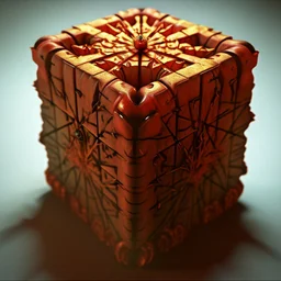 hellraiser cube of demons,movies, digital painting ,8k, digital art, award winning, octane render, 4K, 3D, Unreal Engine 5 , gold and black colours,hypperealistic,