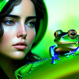 hyper realistic portrait of my ethereal waifu cute innocent green slimy alien female froggy lady, played by ana de armas, with adorable uwu eyes painted by greg rutkowski, wlop, 7 0 s scifi