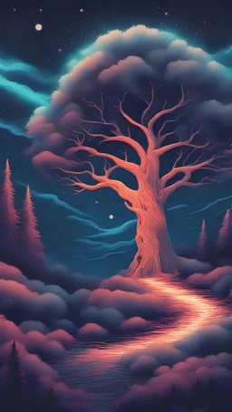 a painting of a night sky with stars and trees, magical forest backround, colorful otherworldly trees, cosmic tree, trees and stars background, magical forest background, mystical forest background, anato finnstark and alena aenami, petros afshar speedart, annato finnstark, night forest background, colorful night sky, cosmic night background, psychedelic forest