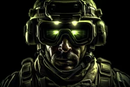 american soldier de tropas especiales con gafas de vision nocturna