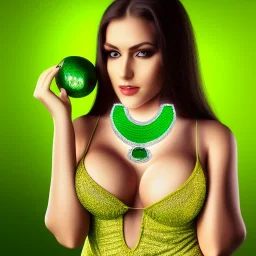 fullbody portrait of beautiful booty young busty atletic amazon Brunette woman with big green eyes with big emeralds necklace by Anthony Devas 8k