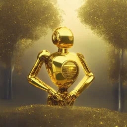 nature , a golden robot , a disco ball