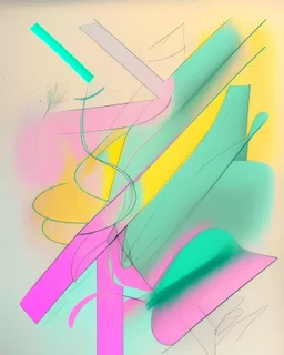 Abstract pastel painting with sketchy pencil outlines
