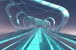 a futuristic glass bridge made of glass by architect "Science-Fiction",by artist "meltingness";by artist "3D textured embossed relief shadows";steamnouveau;glitchcore""