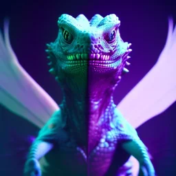 Reptile like creature, wings,feathers,Ultraviolet dimension, unreal engine 5, 8k resolution, attractive, realistic, ultra detailed