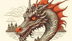 dragon head in the foreground, and Barcelona in the background, tattoo vector style, 4k