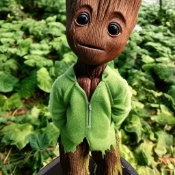 a green and brown baby groot realistic