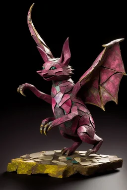 A magenta wind elemental bat designed in ancient Roman mosaics painted by Edgar Degas
