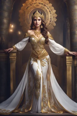 Beautiful Goddess Photo Portrait Fantasycore Artwork, fullbody,wearing traditional golden silver ornaments dress ,Intricate Photography, A Masterpiece