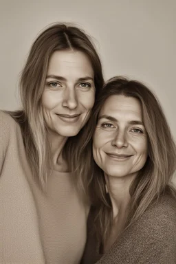 A selfie of a woman, middle blond hair, showing a 39-year-old European woman. She has brown hair, face without makeup, cute nose, detailed full lips, skin texture. Natural lighting and low contrast