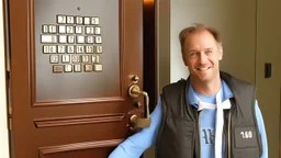 guy tastes the numbers on his hotel room door