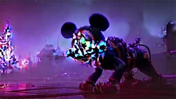 a spider mickey mouse hybrid, photorealism, movie screen capture, horror, sci-fi, retrofuturism, evil, demon-like