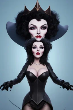 Joan Collins as evil queen in black leather, leather, busty, cleavage, angry, stern look. character design by cory loftis, fenghua zhong, ryohei hase, ismail inceoglu and ruan jia. unreal engine 5, artistic lighting, highly detailed, photorealistic, fantasy