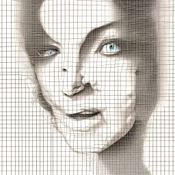 a drawing of a woman's face with a grid pattern on it, computer graphics, analytical art, daz3d, behance hd, sketchfab