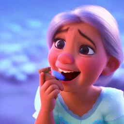 cute, smileing girl eating ice cream, Pixar, disney, cinema lighting, 8k, magic, love --q 1 --v 4