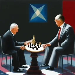 Putin, President Xi Of China And Joe Biden Play Chess between lights and shadow With A Pigeon,And Atomic Bomb Mushroom Cloud,Complex Surgical Instruments Intermixed With A Newborn Boy,Minimalism,Painting By Adrian Ghenie,Rene Magritte,Pablo Picasso,Michelangelo,Salvador Dali,Lucian Freud