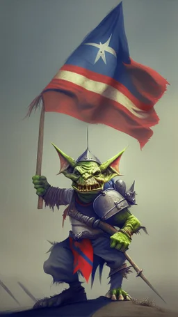 goblin warrior holding a flag