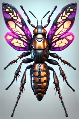 Expressively detailed and intricate 3d rendering of a hyperrealistic : cyberpunk insect, dystopian, neon, symetric, frontal view, artstation: award-winning: professional portrait: fantastical: clarity: 16k: ultra quality: striking: brilliance: amazing depth: masterfully crafted.