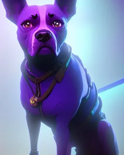 a beautiful portrait of cyberpunk dog, purple blue color, high key lighting, volumetric