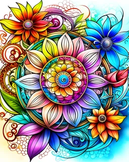 Steampunk Flower Mandala watercolor book cover for adults