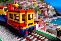 Lego close up Train in lego riomaggiore italy sea town lego