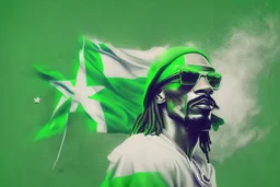 Snoop Dogg rapping, green flag with white star