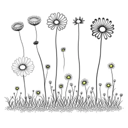 set of growing wind flower on the grace on ground, ONE lineS art, white background, minimalis, different view, only white bakcground solid.