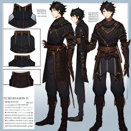 Character sheet, male, black hair, poor, leather armor