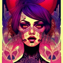 beautiful punk girl, hyper detailed, hyperdetailed, intricately detailed, illustration by <kilian eng>, purple tones, darkred tones,