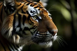 tigre qui observe en louchant un papillon posé sur son nez