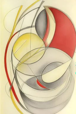 Pencil drawing and watercolour by Barbara Hepworth grey and gold and red