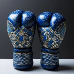 Dark blue spirit boxing gloves designed in ancient Roman mosaics painted by Utagawa Hiroshige