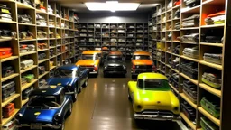 small room with many cars neatly ordered