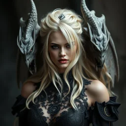 a blonde fantasy woman who is half human and half gargoyle, gothic, stylised