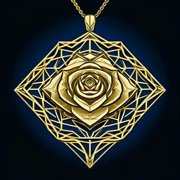 Gold rose pendant, intricate 2d vector geometric, cutout shape pendant, blueprint frame lines sharp edges, svg vector style, product studio shoot