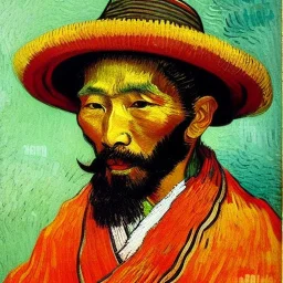 Portrait of OLd japanese Fishermen, wearing bucket hat, long beard, by Van Gogh 8k