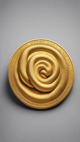 a smooth 3d game graphics circular shaped golden coin with a full body relief print of snake butt