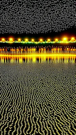 Track of oil with runners made of lights, in the background the crowd is burning, in the style of Gustavo klimt