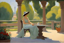 a woman sitting in a park by artist "Amedeo Bocchi"