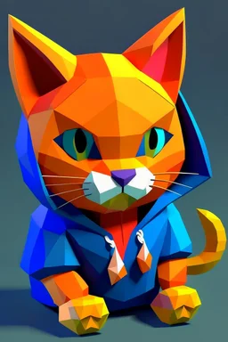 low poly with easy basic shapes nintendo64 character of a happy cat in a hoodie with retro game on the hoodie