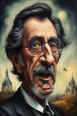 A hauntingly bizarre caricature portrait of a man, in the style of a surreal painting by Bosch Al Pacino