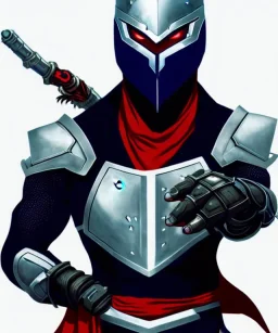 cyber ninja, visor, overwatch, metal armor, guy, assasins creed sword, mask over mouth,