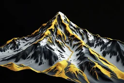 realistic black and gold 3d hd whimsical stylized surrea recrusive thin lines of all colors draw a mountain with sno