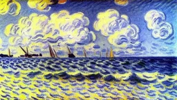 Sunny day, clouds, sea waves, alfred sisley painting