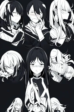 emotionless, numb, heartbroken, black and white, anime girl with black background