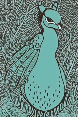 A delightful coloring page design showcasing an adorable baby peacock in a charmingly naive art style. The artist has skillfully created a whimsical scene with minimal details and a focus on bold, thick black outlines. The endearing fox, prominently positioned in the center, is the highlight of this illustration. The all-white background beautifully complements the simplistic design, allowing young artists to unleash their creativity. As the baby fox takes center stage, a subtle hint of its