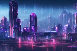 Cyberpunk city, mountains background, hyperdetailed, 4k