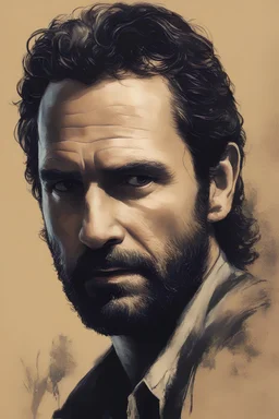 Andrew Lincoln as "RICK GRIMES" movie poster (the walking dead) in the art style of Frank Frazetta