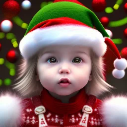 super Cute Christmas toddler, magnificent, majestic, Realistic photography, incredibly detailed, ultra high resolution, 8k, complex 3d render, cinema 4d.