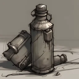 water flask, post-apocalyptic, rough sketch